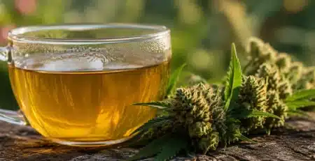 Infusión de té junto a flores de CBD