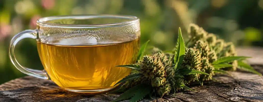 Infusión de té junto a flores de CBD