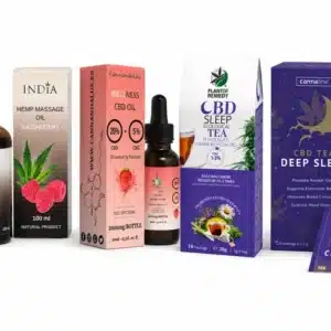 Pack de cbd con un aceite del 20% de cbd, aceite de masaje con cbd y dos infusiones de cbd para dormir bien.