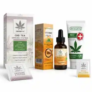 Pack cbd para el deporte con crema para masajes, aceite de cbd, infusión y muestra de regalo