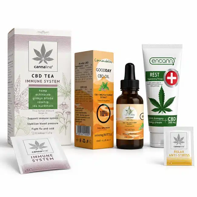 Inicio 44 Pack cbd para el deporte con crema para masajes, aceite de cbd, infusión y muestra de regalo