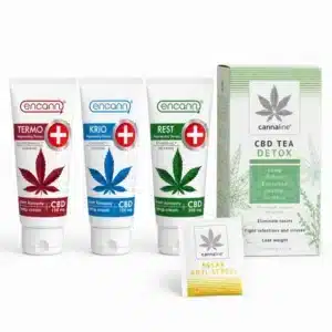 Pack de cremas cbd para el dolor, con crema neutra, crema efecto frío, crema efecto calor e infusión detox