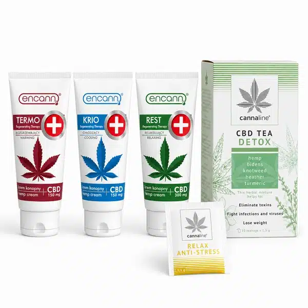 Inicio 42 Pack de cremas cbd para el dolor, con crema neutra, crema efecto frío, crema efecto calor e infusión detox